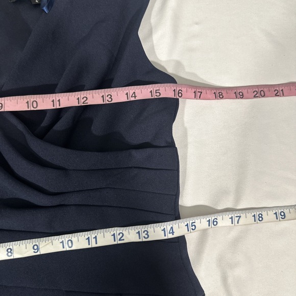 NWT Betsy & Adam [ 4 ] V-Neck Ruffle-Front Scuba Crepe Gown Navy Blue #S2049 - Picture 4 of 13